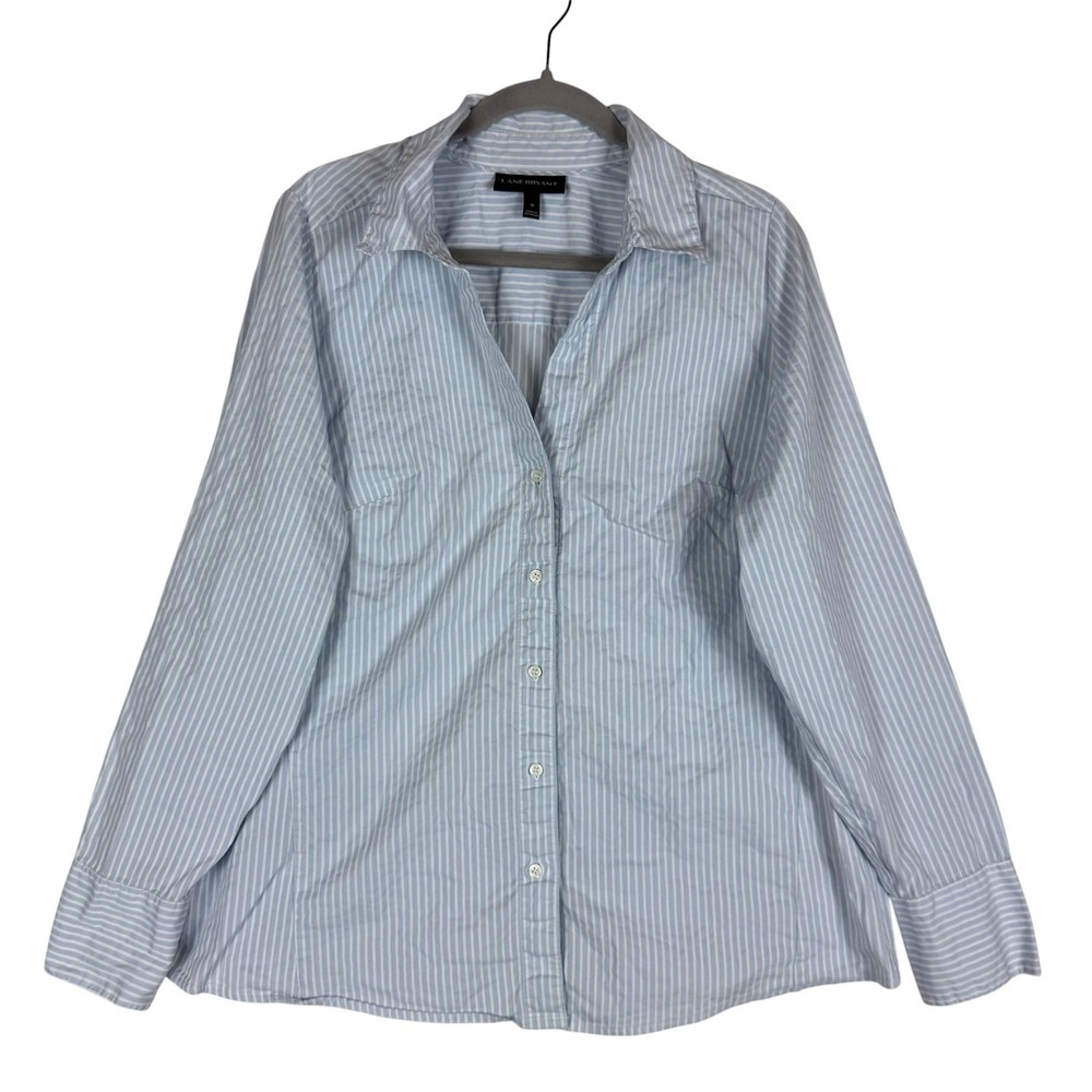 Lane Bryant Shirt Womens 18 Blue White Stripe Button Front Long Sleeve Plus Size